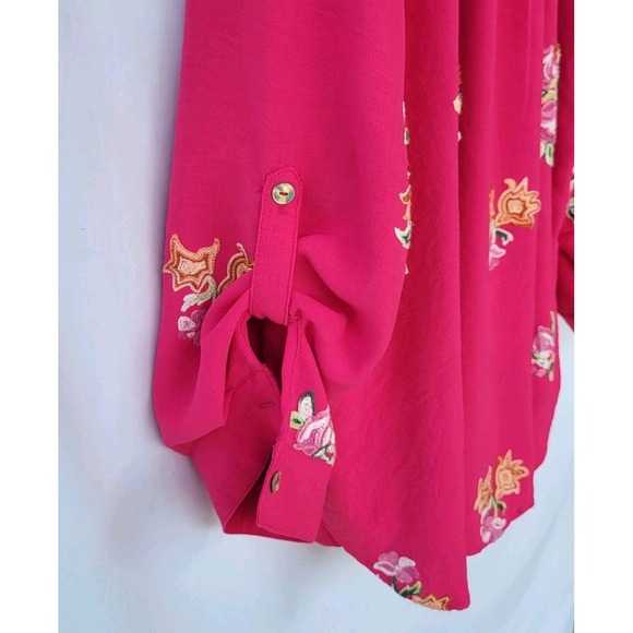 Anthropologie Fig and Flower Embroidered Tunic Top 3X Pink Floral Button Up - Picture 5 of 5